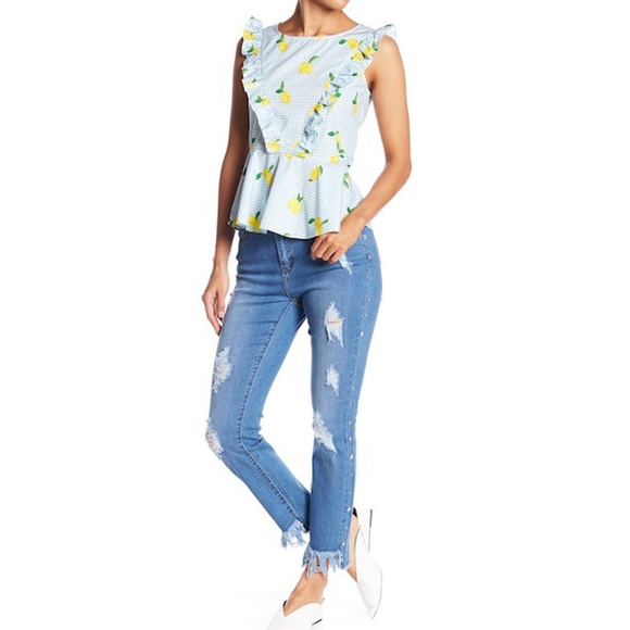 Fray Step Hem Straight Embellished Jeans - Picture 6 of 9